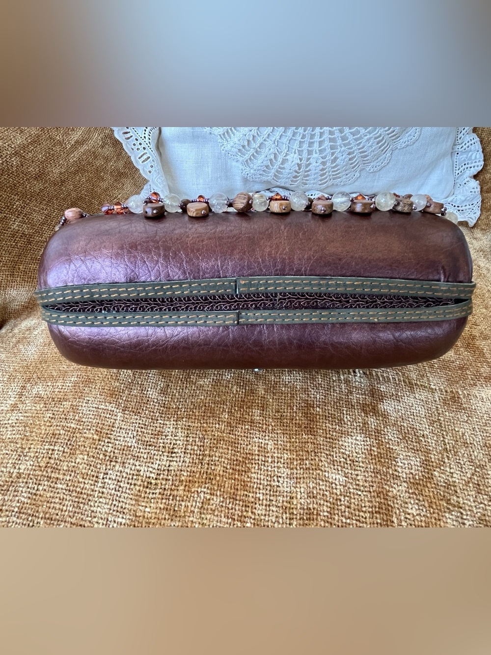 Mary Frances Beaded Vintage Beaded Fringe Hand Bag in Brown, Olive & Copper NWOT - Picture 5 of 9